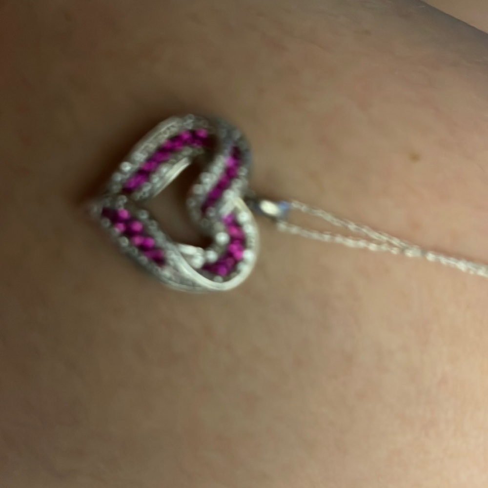Pink sapphire /diamond necklace in white gold